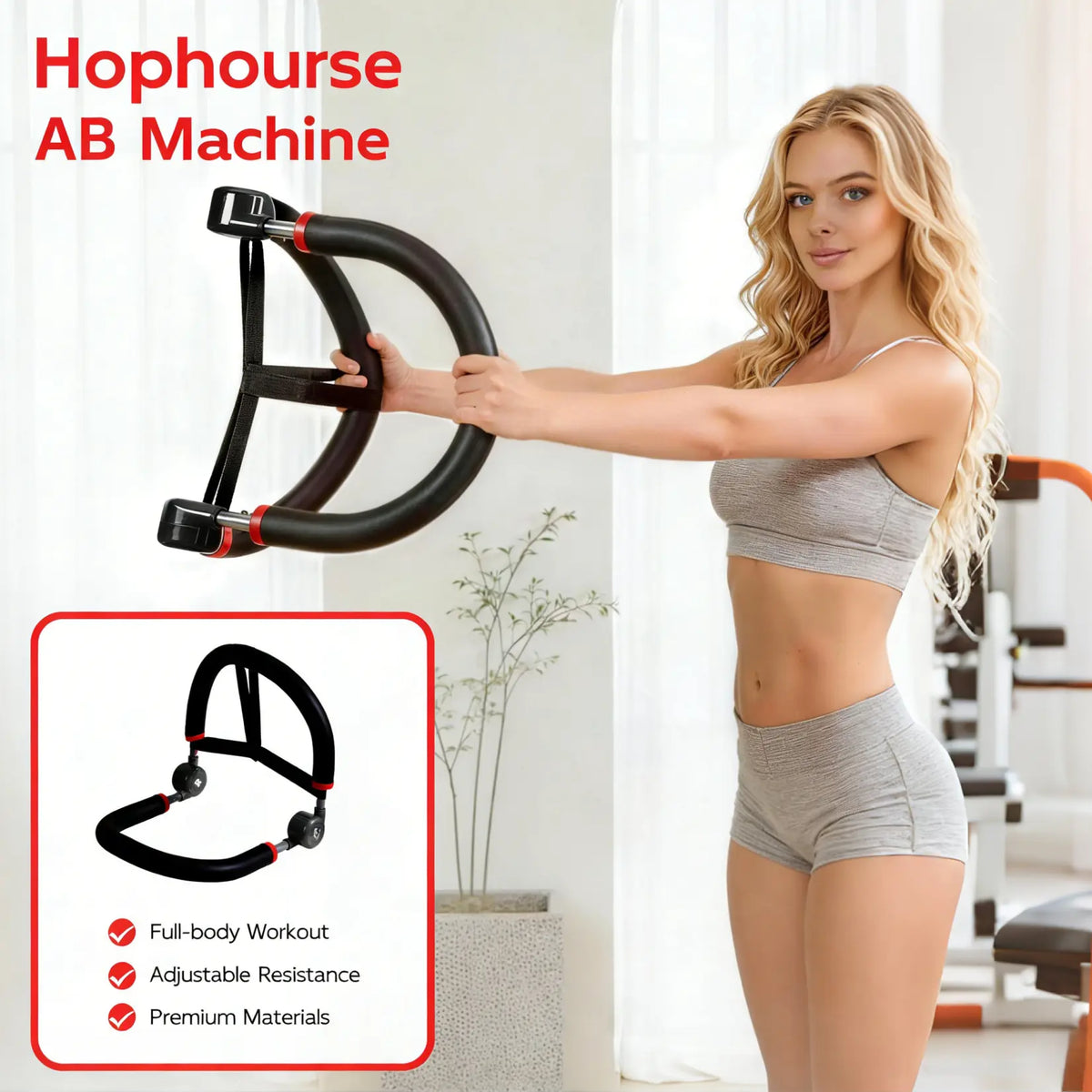 HOPHORSE Ab & Core Exercise Machine,Home Gym Sit up Trainer,Adjustable Automatic Rebound,4 Resistance Levels,Core Workout Equipment with Resistance Bands
